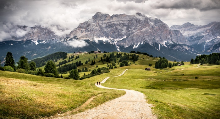 Mountain landscape with a path in the Dolomites, Italy