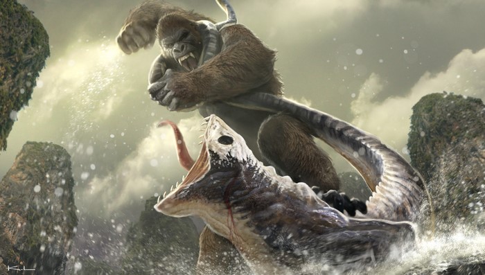 Epic Battle Between King Kong and Sea Monster