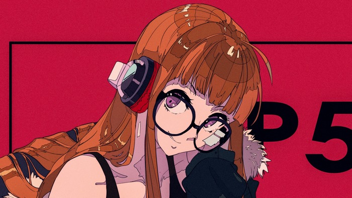 Futaba Sakura from Persona 5 wearing headphones and glasses