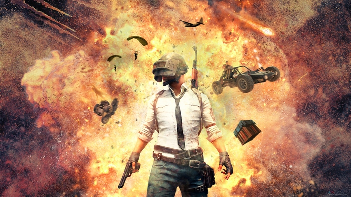 PlayerUnknown's Battlegrounds explosion with player and vehicles