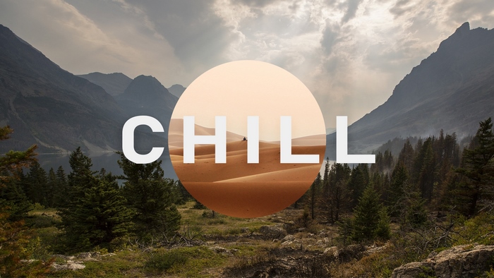 Desert Landscape with Mountains and Chill Text