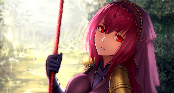 Scathach from Fate/Grand Order holding a staff