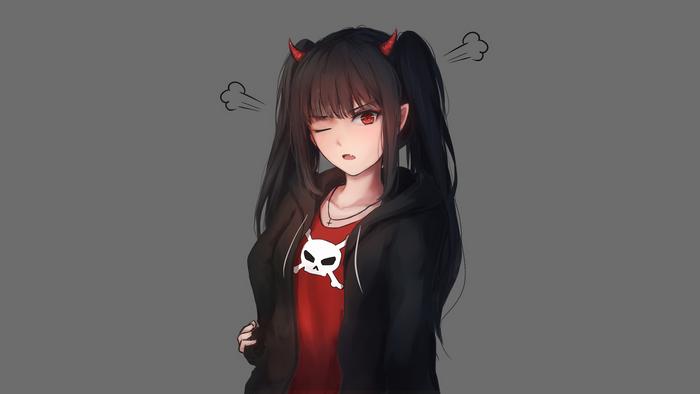 Anime girl with black twintails and red eyes