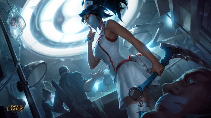 Akali from League of Legends in a medical setting