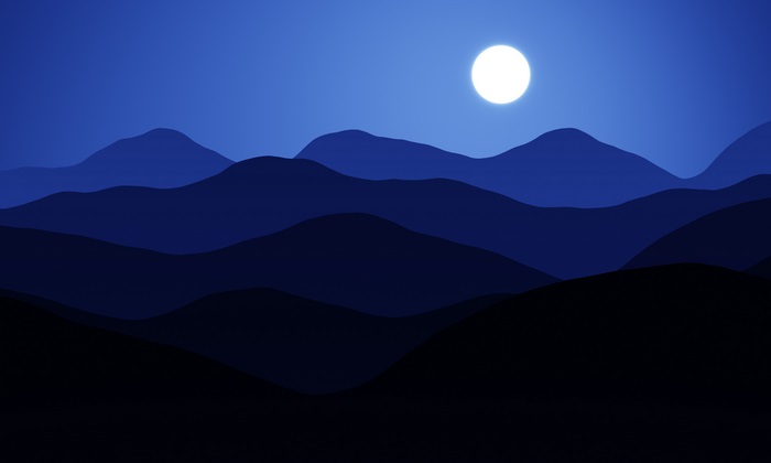 Minimalist Blue Mountains Under a Full Moon