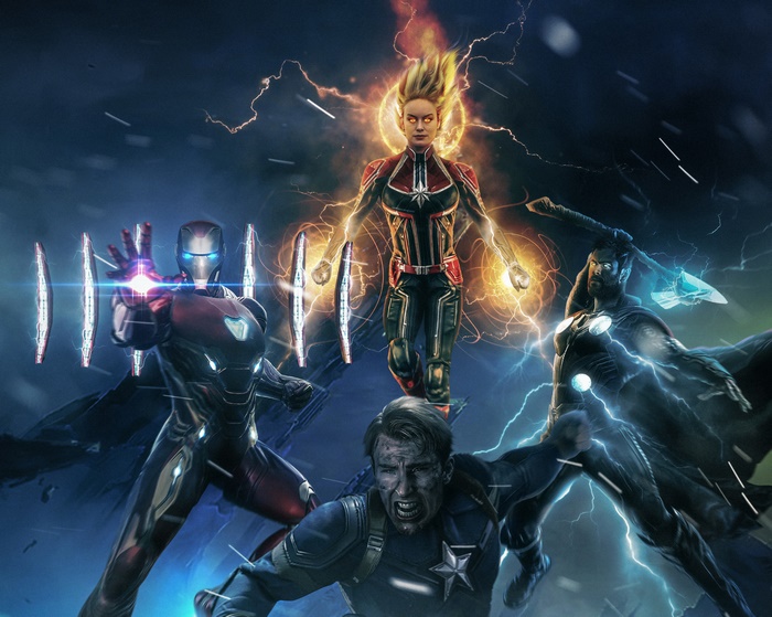 Iron Man, Captain America, Captain Marvel, and Thor from Avengers 4 in 4K
