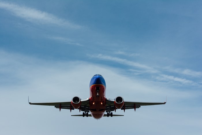 Southwest Airlines airplane flying in the sky