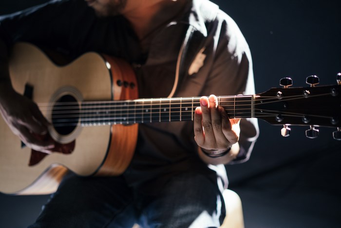 Musician playing acoustic guitar