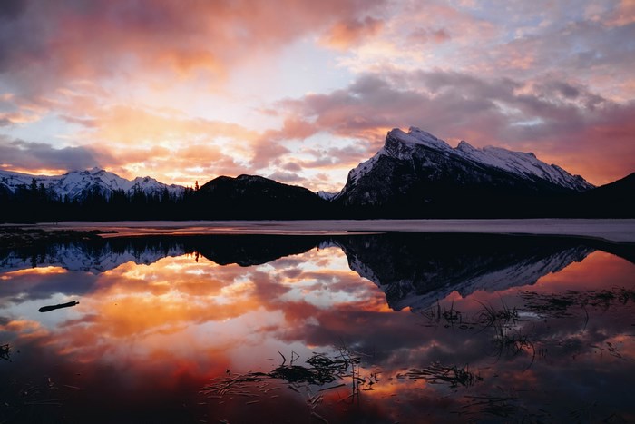 Sunrise Over Banff Mountains with Reflective Lake