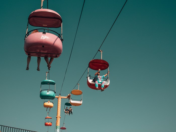 Colorful cable cars on a sunny day