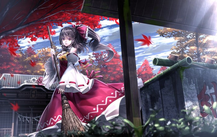 Reimu Hakurei from Touhou Project with a broom