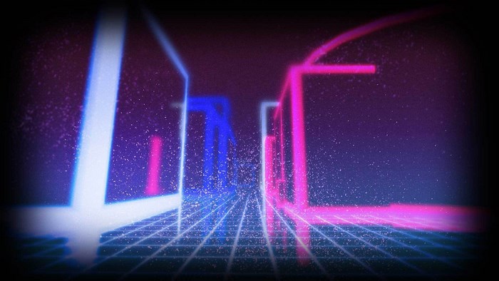 Neon grid hallway with glowing lines