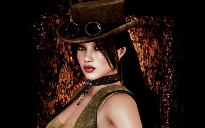 Steampunk woman with goggles and hat