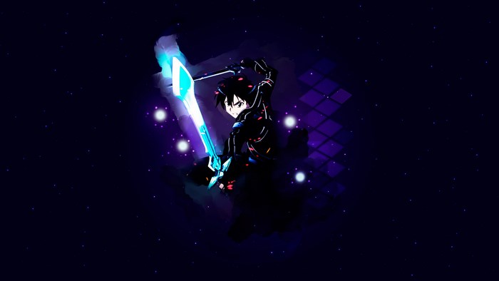 Kirito from Sword Art Online with a glowing sword