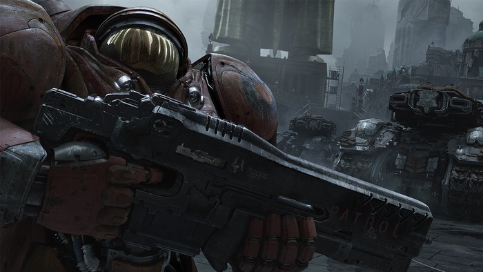 Marine from StarCraft II: Heart of the Swarm with tanks