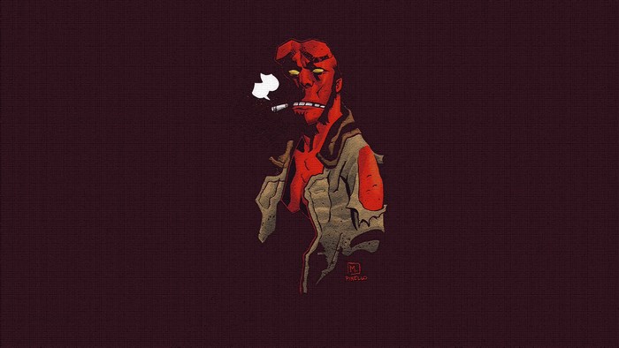 Hellboy smoking a cigarette