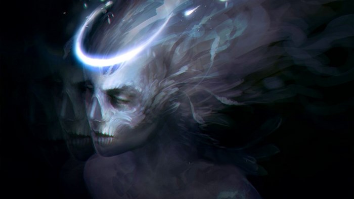 Creepy ethereal skull with glowing halo