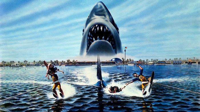 Jaws 3-D movie poster with shark attacking people