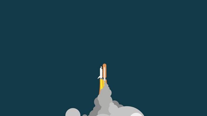 Minimalist rocket launch with smoke