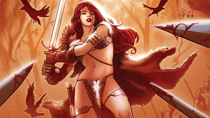 Red Sonja with Sword and Crows