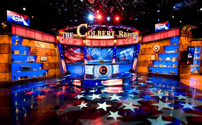 The Colbert Report studio set with American flag motifs