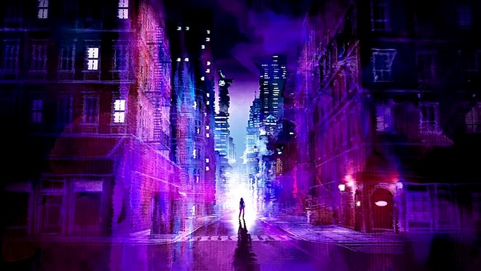 Jessica Jones in a neon-lit city street