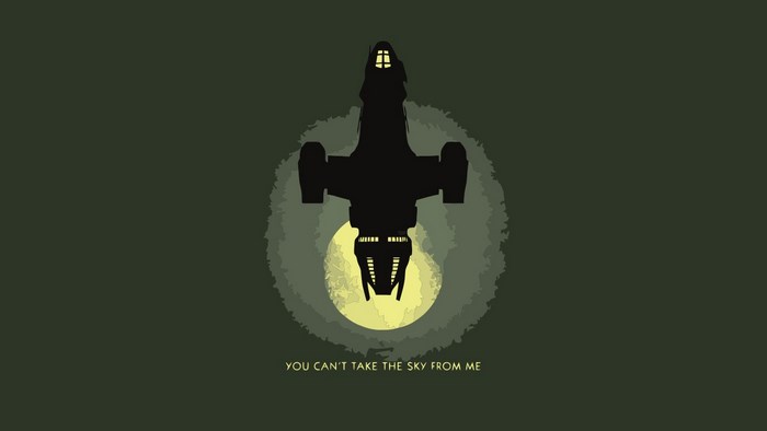 Firefly spaceship silhouette against a moon