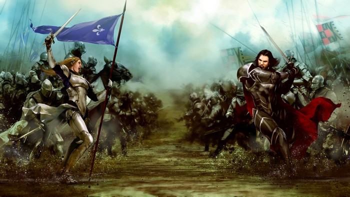 Joan of Arc and a knight in Bladestorm: The Hundred Years' War