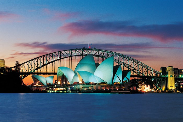 Sydney Opera House and Harbour Bridge at dusk