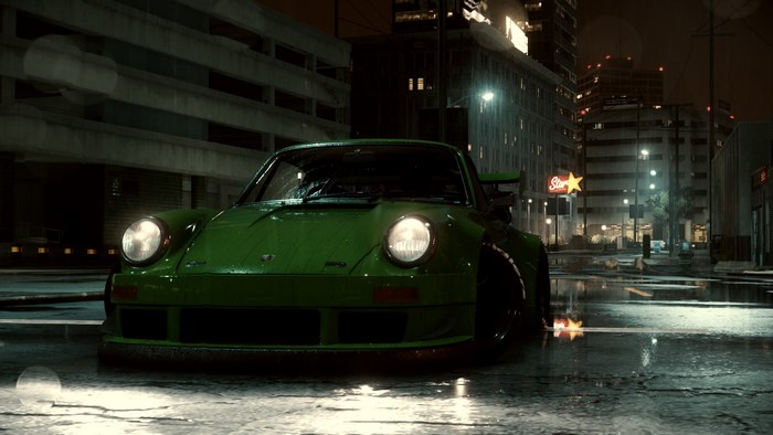 Green Porsche 911 from Need for Speed 2015 at night
