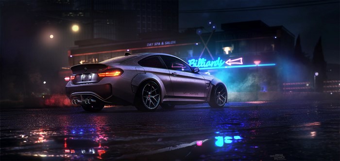 Need for Speed 2015 car on wet street at night