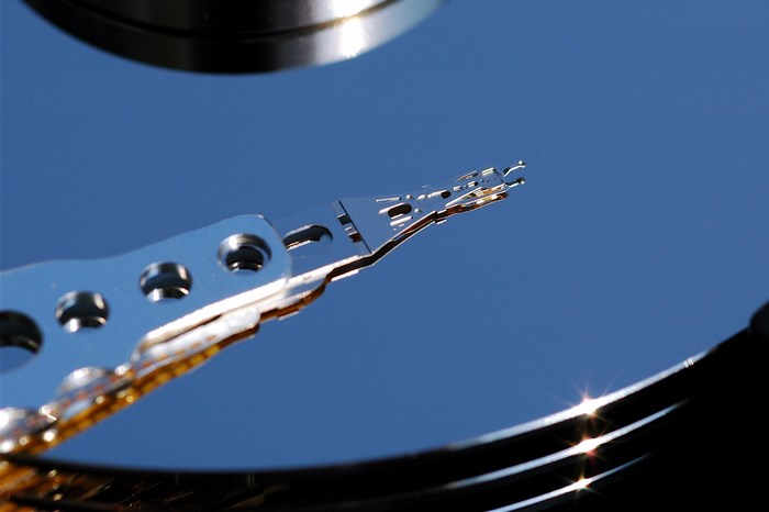 Close-up of a hard disk drive read/write head