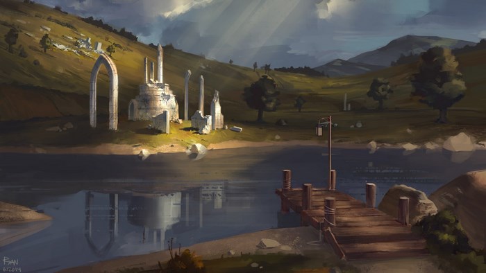 Ruins by the lake in The Elder Scrolls IV Oblivion