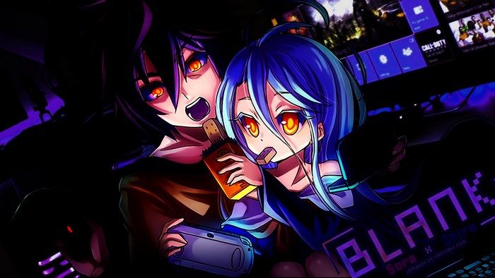 Sora and Shiro from No Game No Life playing video games