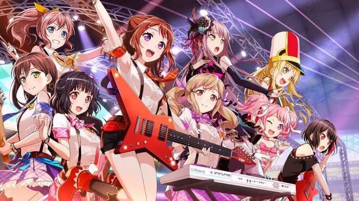 Bang Dream girls performing on stage