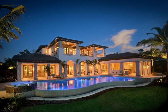Luxury House with Swimming Pool at Night