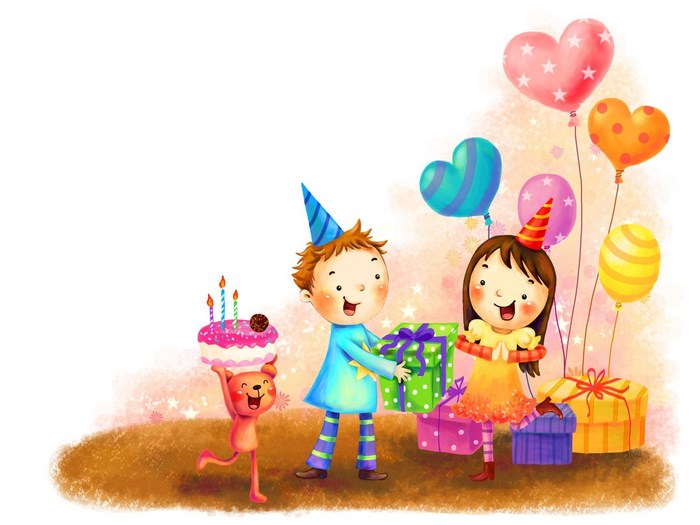 Children Celebrating Birthday with Gifts and Balloons