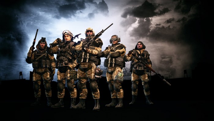 Soldiers in tactical gear with weapons