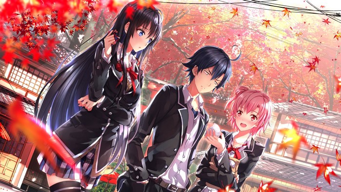 Hachiman Hikigaya, Yukino Yukinoshita, and Yui Yuigahama from My Teen Romantic Comedy SNAFU