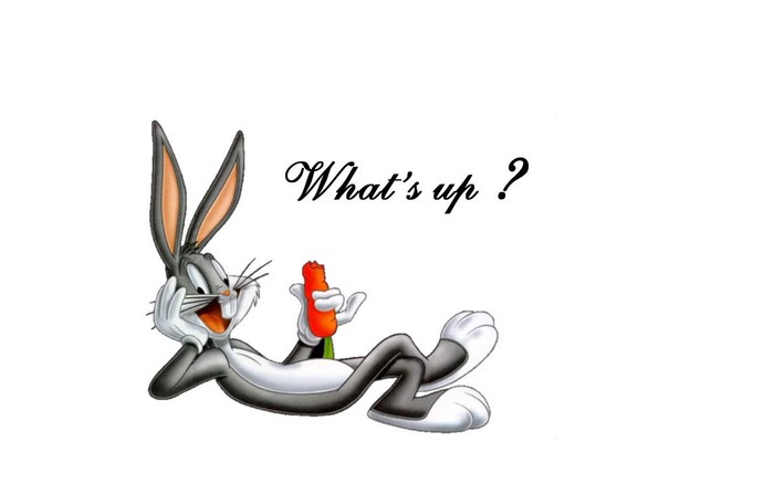 Relaxed Bugs Bunny with Carrot Saying What's Up