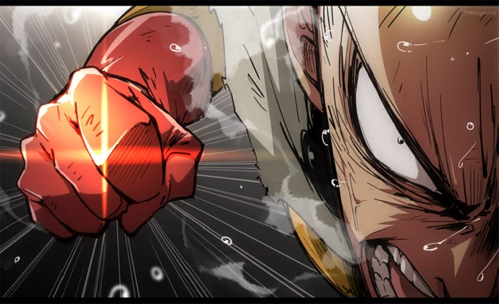 Saitama from One Punch Man punching
