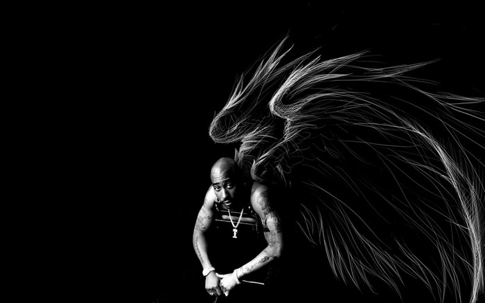 2Pac with Artistic Dragon Wings Black and White