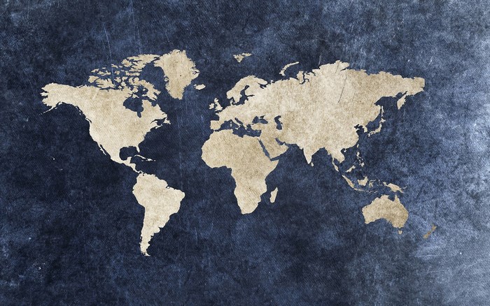 World map on a textured dark blue background