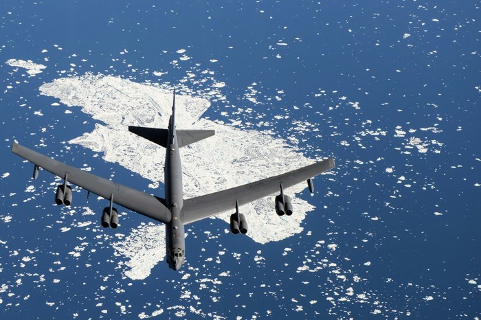 Boeing B-52 Stratofortress Flying Over Ice and Ocean