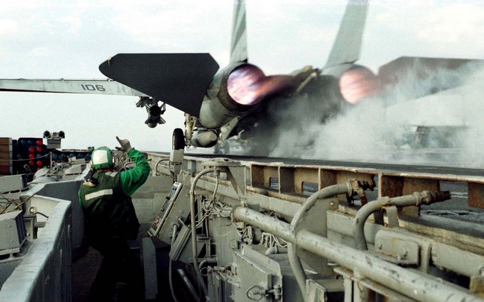F-14 Tomcat launching from aircraft carrier