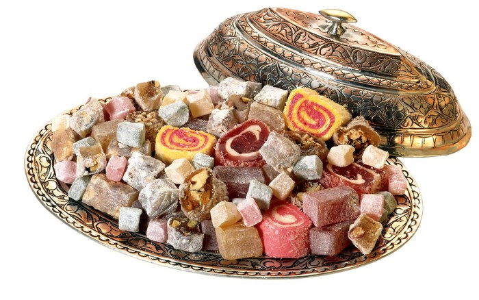 Assorted Colorful Turkish Delight Sweets in Ornate Dish