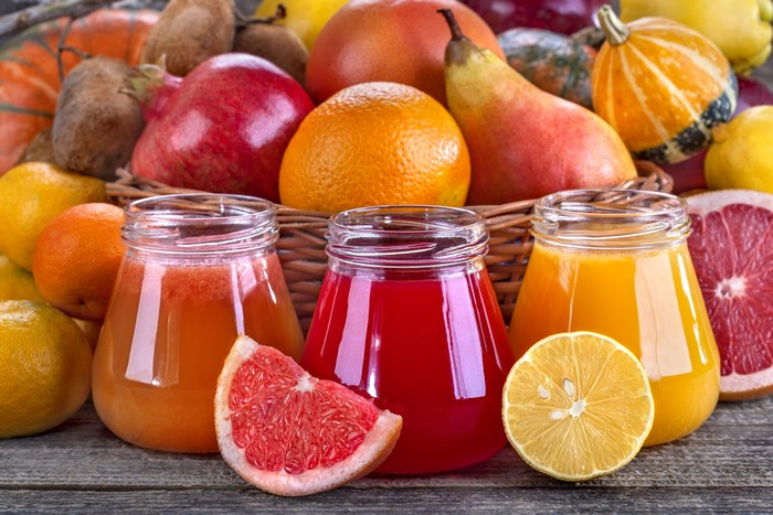 Fresh fruit juices with assorted fruit basket