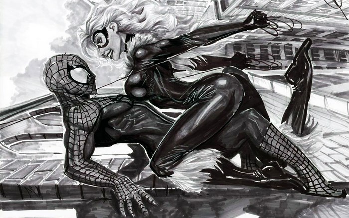 Spider-Man and Black Cat on a Rooftop