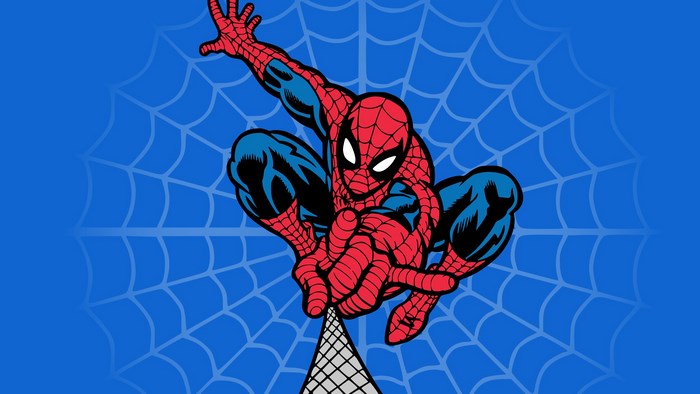 Spider-Man swinging on a web