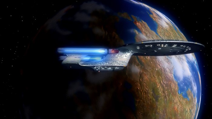 Star Trek The Next Generation Spaceship Orbiting Earth